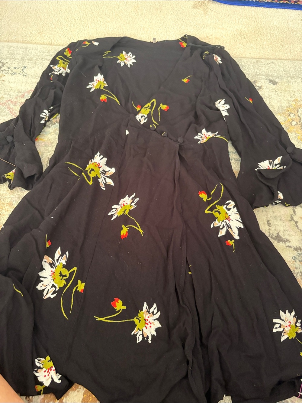 Free People Black Floral Wrap Midi Dress